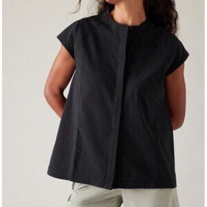 New Athleta XS Performance Poplin Popover Top Black Oversized Shirt X-Small